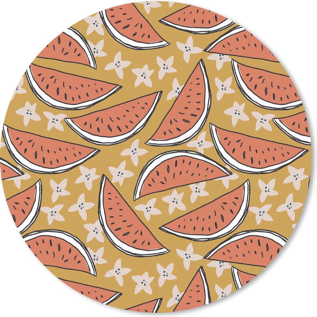 Muismat rond 40x40 cm - Mousepad Zomer - Zeesterren - Watermeloen - Ronde muismatten