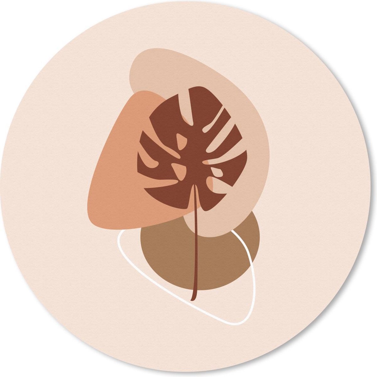 Muismat rond 40x40 cm - Mousepad Zomer - Monstera - Bruin - Pastel - Ronde muismatten