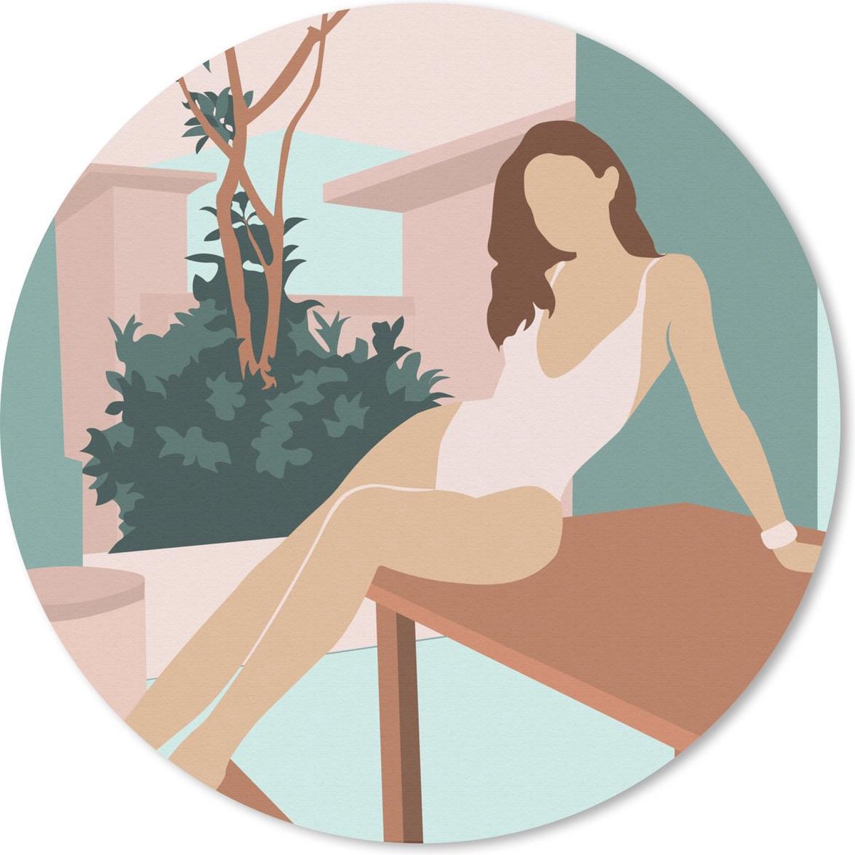 Muismat rond 40x40 cm - Mousepad Vrouw - Badpak - Huis - Zomer - Ronde muismatten