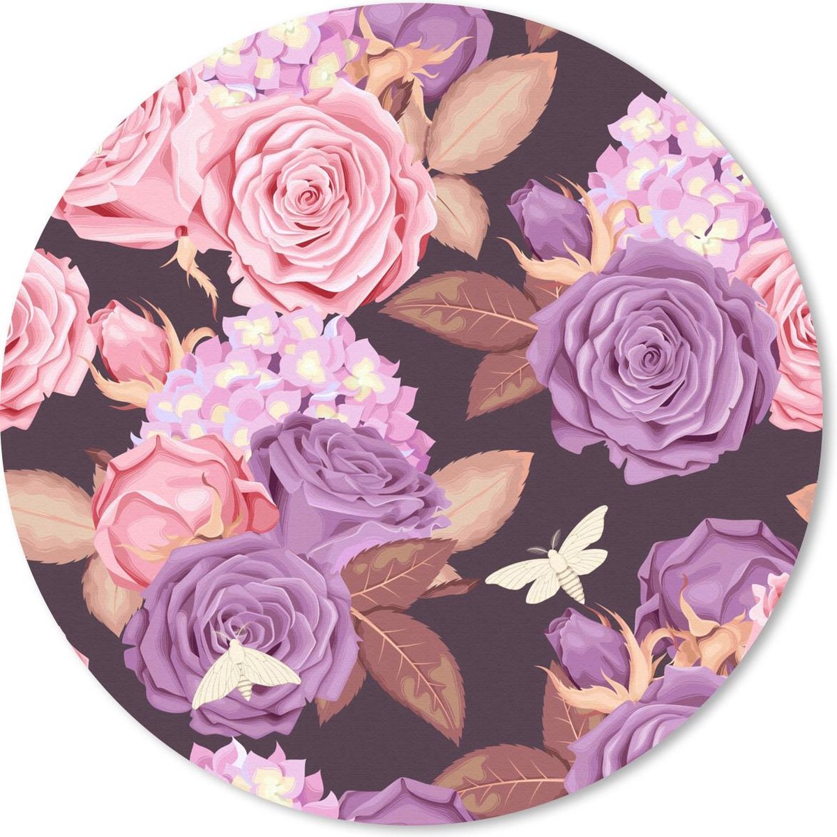 Muismat rond 30x30 cm - Mousepad Bloemen - Vlinders - Roze - Paars - Ronde muismatten