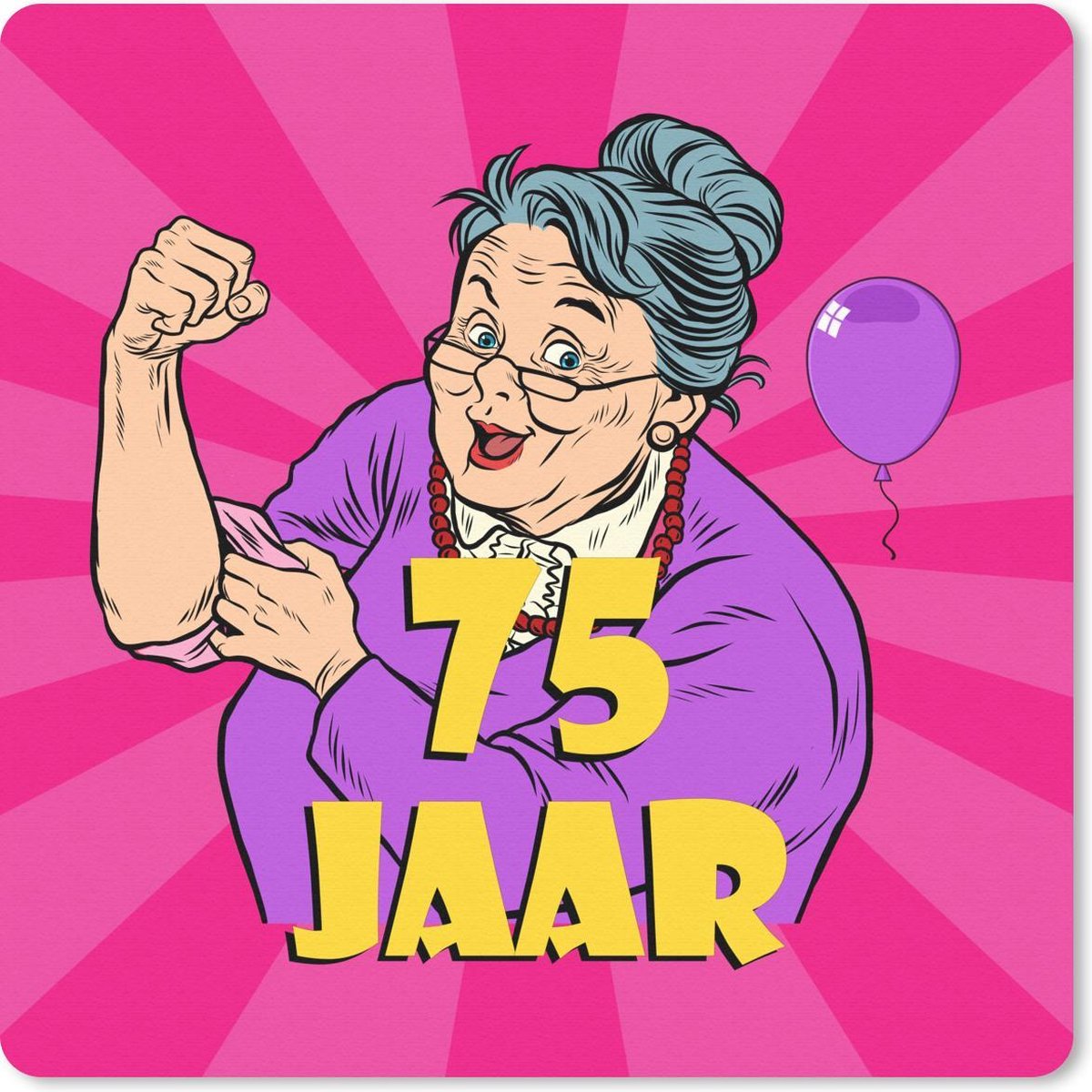 Muismat 30x30 cm - Mousepad Vrouw - 75 Jaar verjaardag - Roze - Muismatten