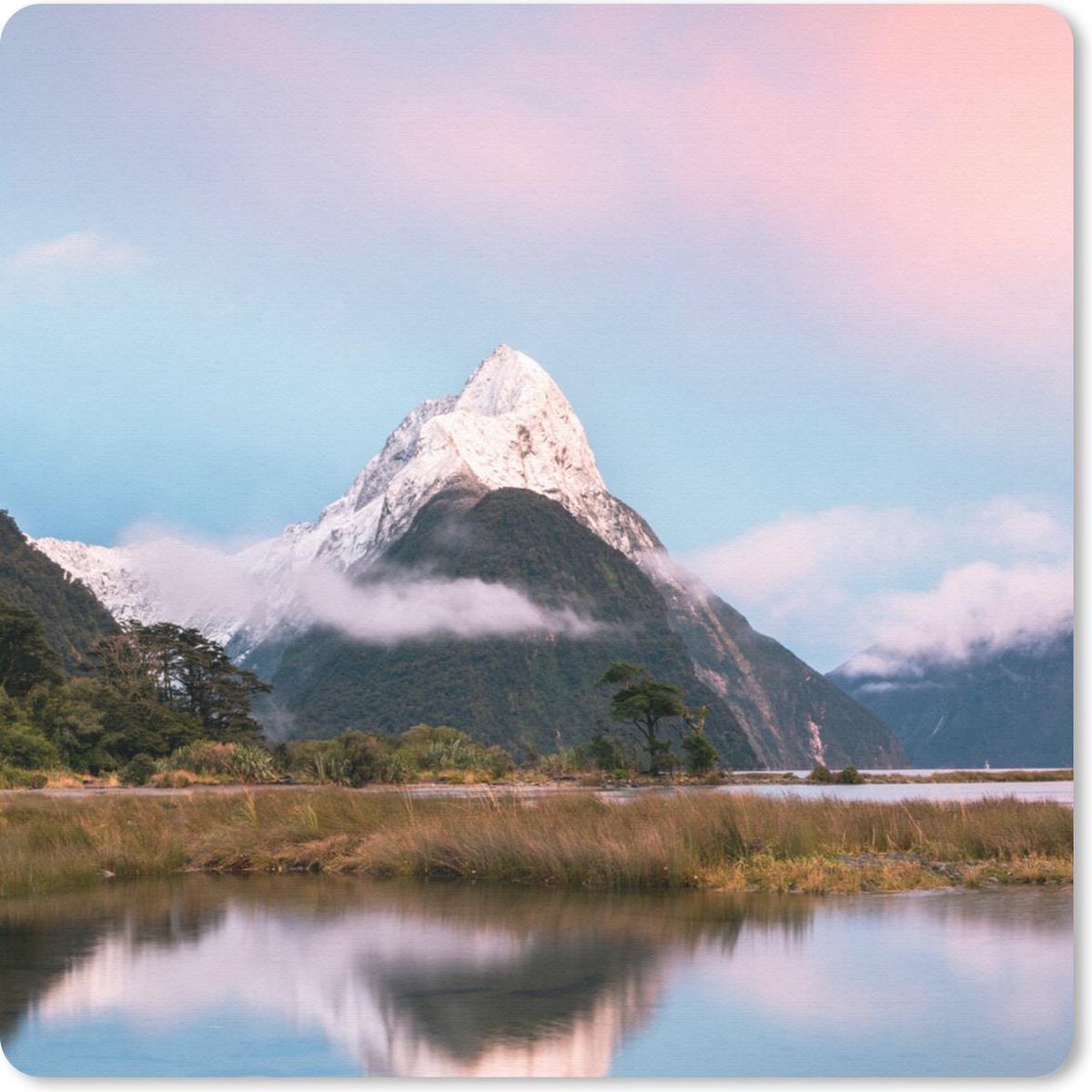 Muismat 20x20 cm - Mousepad Nieuw-Zeeland - Berg - Reflectie - Muismatten