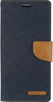 Telefoonhoesje geschikt voor iPhone 13 - Mercury Canvas Diary Wallet Case - Hoesje met Pasjeshouder - Donker Blauw