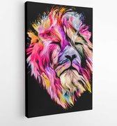 Canvas schilderij - Animal Paint series. Lion's portrait in colorful paint on subject of imagination, creativity and abstract art. -   1714135936 - 115*75 Vertical