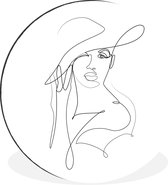 WallCircle - Wandcirkel - Muurcirkel - Abstracte line art van een vrouw met een hoed op vierkant - Aluminium - Dibond - ⌀ 60 cm - Binnen en Buiten