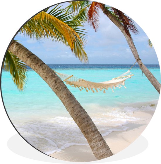 WallCircle - Wandcirkel - Muurcirkel - Hangmat - Zee - Strand - Aluminium - Dibond - ⌀ 140 cm - Binnen en Buiten