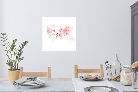 Muurstickers - Sticker Folie - Kaart - Waterverf - Roze - Quotes - 80x80 cm - Plakfolie - Muurstickers Kinderkamer - Zelfklevend Behang - Zelfklevend behangpapier - Stickerfolie