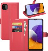 Samsung Galaxy A22 (5G) hoesje - MobyDefend Kunstleren Wallet Book Case - Rood - GSM Hoesje - Telefoonhoesje Geschikt Voor: Samsung Galaxy A22 (5G)