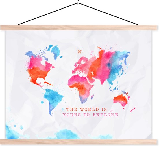 Décoration murale - Carte du Wereldkaart - Sort - Motivation - Voyages - Affiche scolaire - 60x45 cm