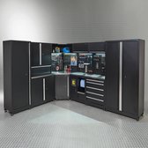 Datona® Werkplaatsinrichting PREMIUM met RVS werkblad 560 cm breed - Zwart