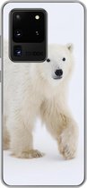 Geschikt voor Samsung Galaxy S20 Ultra hoesje - IJsbeer - Sneeuw - Wit - Siliconen Telefoonhoesje