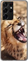 Geschikt voor Samsung Galaxy S21 Ultra hoesje - Cheetah - Dier - Close up - Siliconen Telefoonhoesje