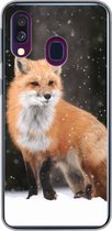 Geschikt voor Samsung Galaxy A40 hoesje - Vos - Sneeuw - Winter - Siliconen Telefoonhoesje