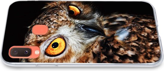 Coque Samsung Galaxy A20e - Hibou - Zwart - Jaune - Siliconen