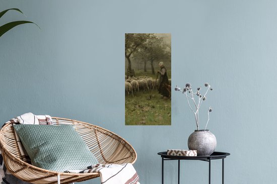 Stickers muraux - Bergère avec troupeau de moutons - Peinture d'Anton Mauve - 20x40 cm - Feuille adhésive