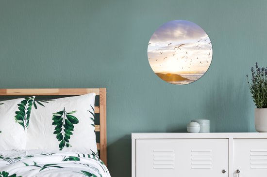 WallCircle® Wandcirkel 30x30 cm - Muurcirkel Kalm beeld van vogels bij zonsondergang - Muurdecoratie woonkamer - Wanddecoratie slaapkamer - Kamer decoratie accessoires - Ronde schilderijen