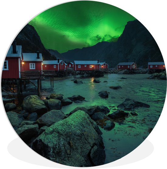 WallCircle - Wandcirkel ⌀ 120 - Noorderlicht - Noorwegen - Nacht - Ronde schilderijen woonkamer - Wandbord rond - Muurdecoratie cirkel - Kamer decoratie binnen - Wanddecoratie muurcirkel - Woonaccessoires XXL