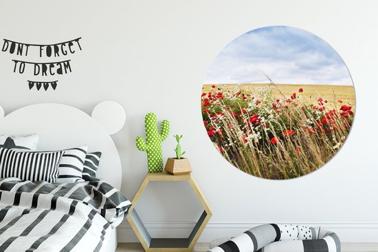 WallCircle - Wall Circle - Wall Circle Indoor - Nuages - Fleurs - Rouge - 140x140 cm - Décoration murale - Peintures Ronds