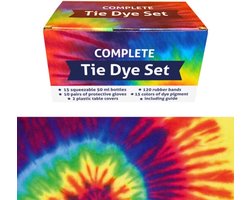 QBIX Tie Dye Kit - Set van 15 kleuren - Complete textielverf tie dye kit met elastiek en knijpflesjes