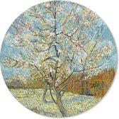 Muismat - Mousepad - Rond - Bloeiende perzikboom - Vincent van Gogh - 30x30 cm - Ronde muismat