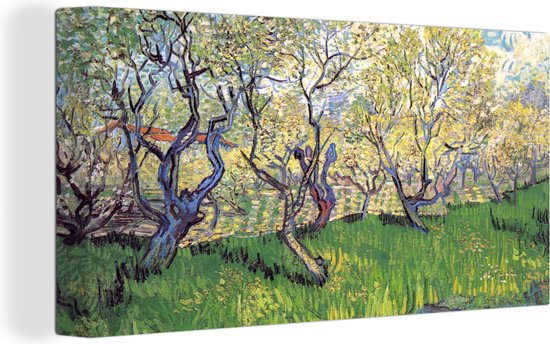Canvas schilderij 160x80 cm - Wanddecoratie Boomgaard met bloeiende pruimenbomen - Vincent van Gogh - Muurdecoratie woonkamer - Slaapkamer decoratie - Kamer accessoires - Schilderijen