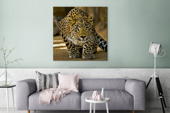 Tableau Peinture Léopard - Prédateur - Portrait - 90x90 cm - Décoration murale