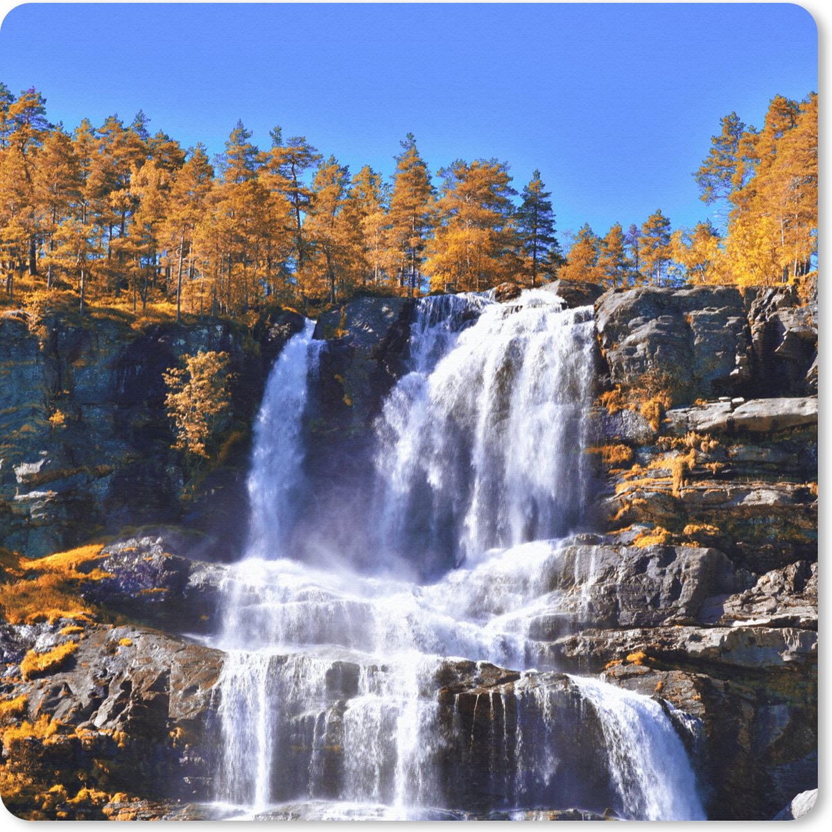Muismat 20x20 cm - Mousepad Waterval - Noorwegen - Natuur - Muismatten