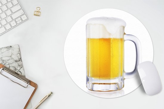 Muismat rond 30x30 cm - Mousepad Pul bier op een witte achtergrond - Ronde muismatten
