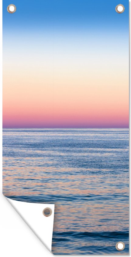 Tuinposter 40x80 cm - Tuindecoratie Regenboog - Zee - Kust - Poster voor in de tuin - Buiten decoratie - Schutting tuinschilderij - Tuindoek muurdecoratie - Wanddecoratie balkondoek