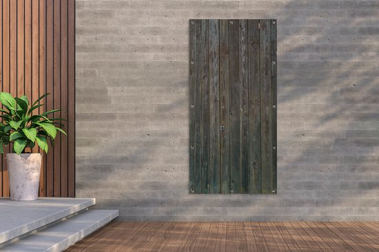 Tuinposter 80x160 cm - Tuindecoratie Achtergrond van donkere planken - Poster voor in de tuin - Buiten decoratie - Schutting tuinschilderij - Tuindoek muurdecoratie - Wanddecoratie balkondoek