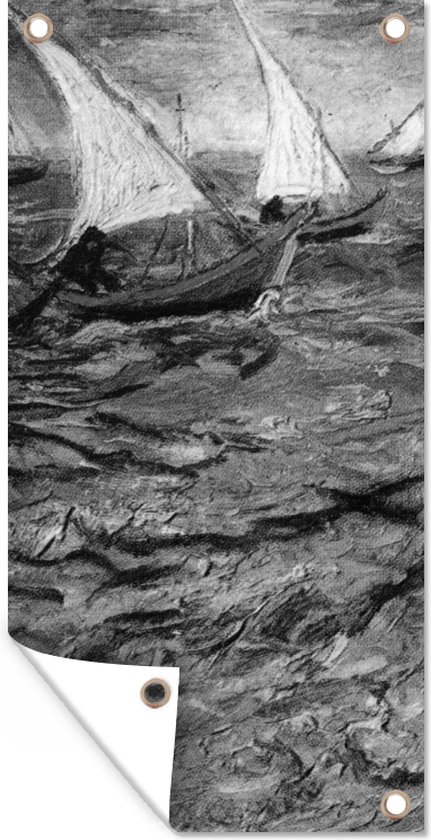 Schuttingposter Sailing boats - Vincent van Gogh - Zwart - Wit - 100x200 cm - Tuindoek
