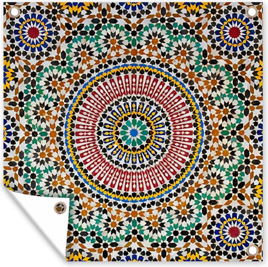 Tuinposters Een bovenaanzicht van Marokkaans mozaïek - 50x50 cm - Tuindoek - Buitenposter
