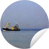 Tuincirkel Noordzee - Vissersboot - Vogel - 90x90 cm - Ronde Tuinposter - Buiten