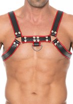 Shots - Ouch!  | Chest Bulldog Harness - Premium Leather - Black/Red - L/XL