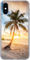 Geschikt voor iPhone X hoesje - Zonsondergang - Strand - Palmboom - Siliconen Telefoonhoesje