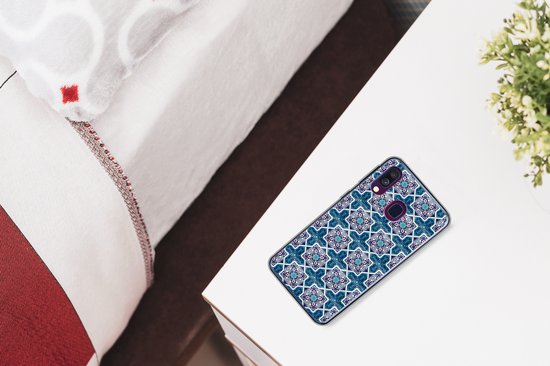 Convient pour coque Samsung Galaxy A40 - Un motif de carreaux de mosaïque marocaine où la couleur bleue est principalement utilisée - Coque de téléphone en Siliconen