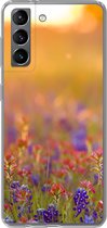 Geschikt voor Samsung Galaxy S21 hoesje - Bloemen - Goud - Zon - Siliconen Telefoonhoesje