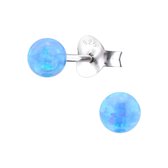Aramat jewels ® - Ronde kinder oorbellen blauw opaal 925 zilver 4mm