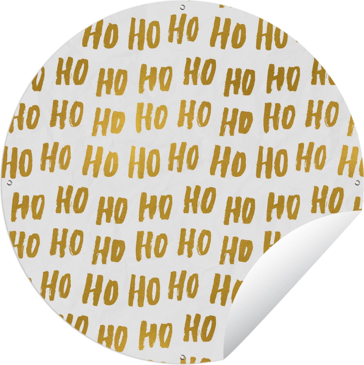 Kerstman tuincirkel in goud met quotes en spreuken, ho ho ho, 60x60 cm, ronde tuinposter voor buiten.