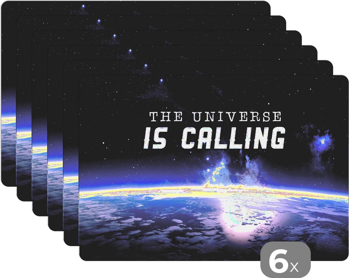 Placemat kinderen - Placemat - Placemats kunststof - Quotes - 'The universe is calling' - Spreuken - Jongens - Kids - Kinderen - Jongetje - 45x30 cm - 6 stuks - Hittebestendig - Anti-Slip - Onderlegger - Afneembaar