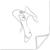 Poster Abstracte line art van een vrouw met vloeiende lijnen vierkant - 100x100 cm XXL