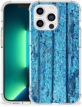 Shockproof Case iPhone 13 Pro Max Telefoonhoesje  met doorzichtige rand Wood Blue
