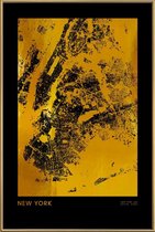 JUNIQE - Poster met kunststof lijst New York gouden -40x60 /Goud &