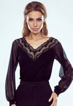 Eldar Judyta  stijvolle damesblouse met kant op de hals en mouwen zwart XXL