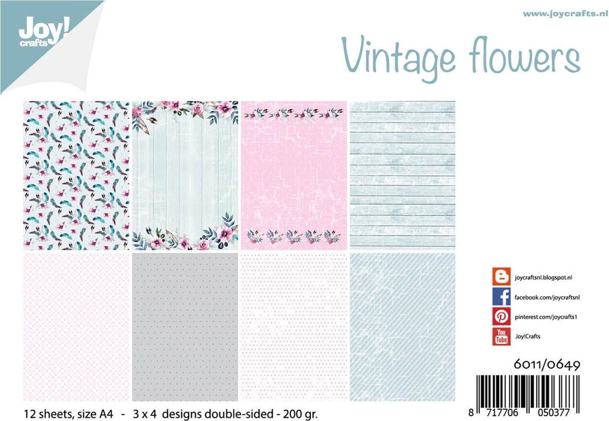 Joy!Crafts Papierset - A4 - 3x4 tweezijdige designs - Vintage Flowers