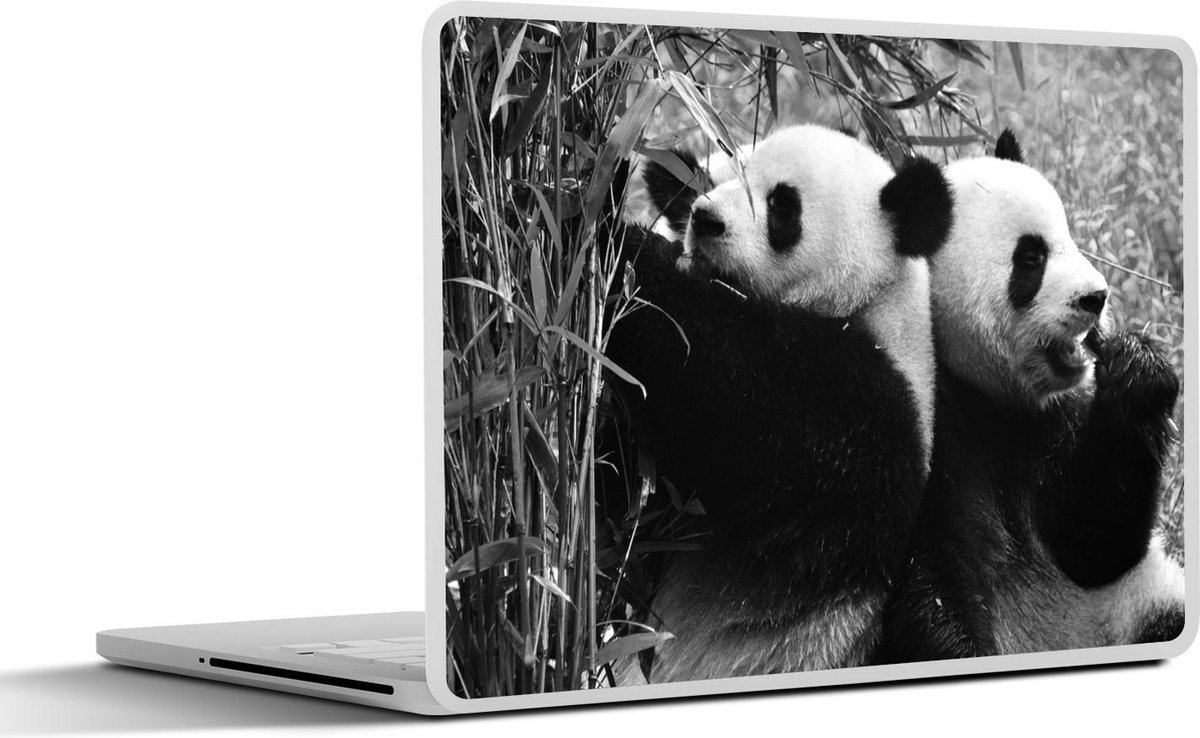 Afbeelding van product SleevesAndCases  Laptop sticker - 11.6 inch - Twee etende pandaberen - zwart wit