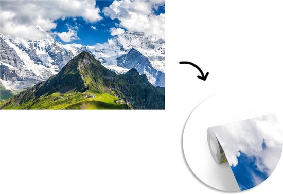 Papier peint vinyle - Vue sur le Mönch et la Jungfrau à l'Eiger suisse largeur 420 cm x hauteur 280 cm - Tirage photo sur papier peint (disponible en 7 tailles)