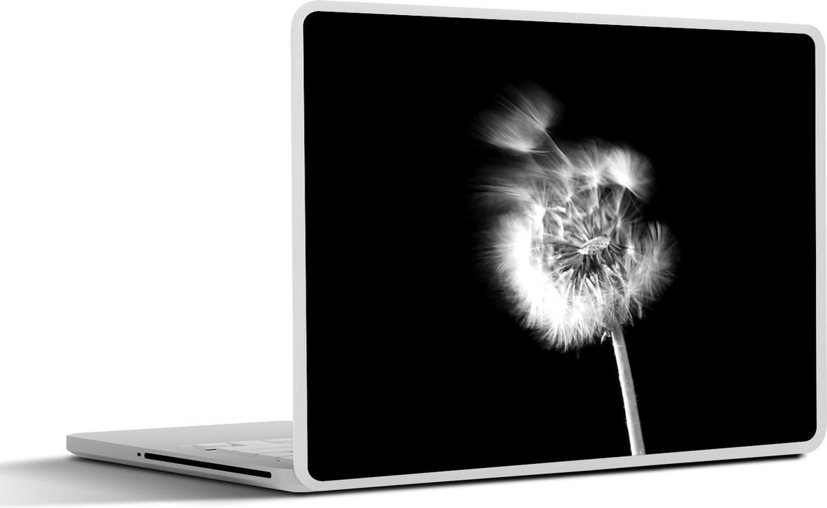 Afbeelding van product SleevesAndCases  Laptop sticker - 17.3 inch - Een stuifbloem op een zwarte achtergrond - zwart wit