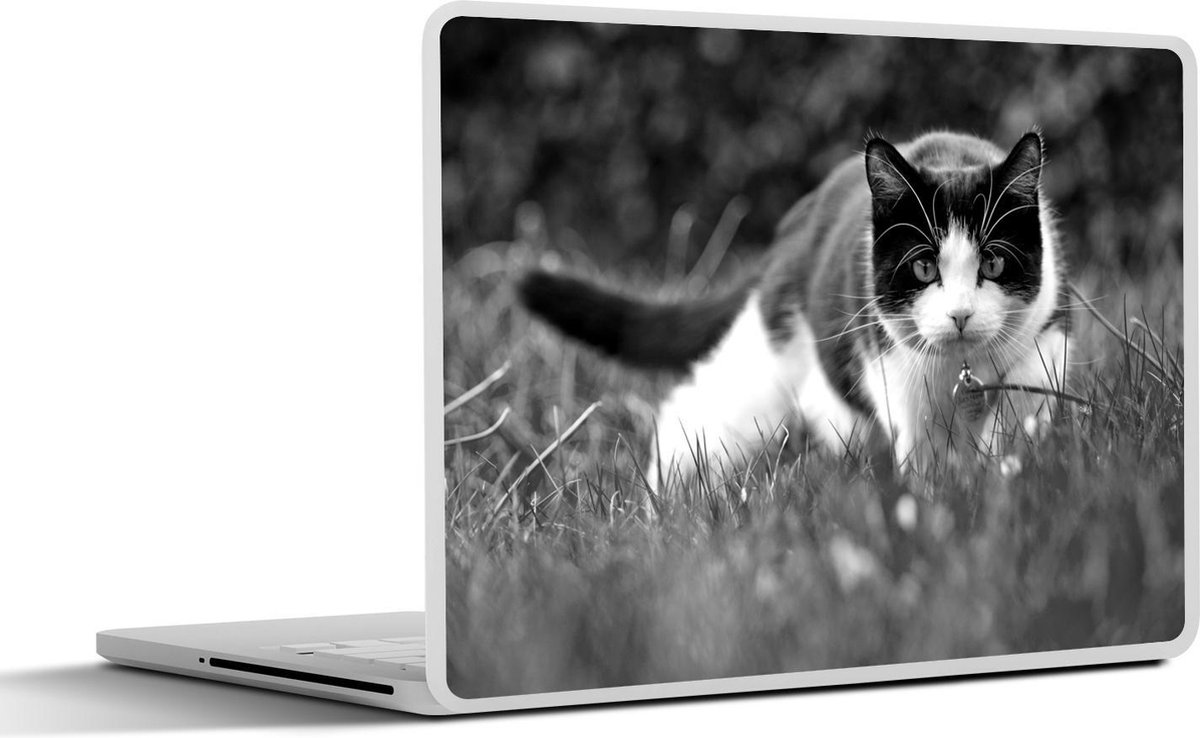 Laptop sticker - 14 inch - Kat - Gras - Zwart - Wit - Meisjes - Kinderen - Jongens - Kids - 32x5x23x5cm - Laptopstickers - Laptop skin - Cover
