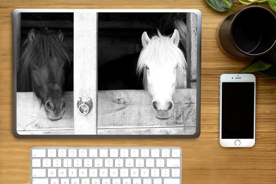 Sticker ordinateur portable - 15,6 pouces - Paarden - Ecurie - Zwart - Wit